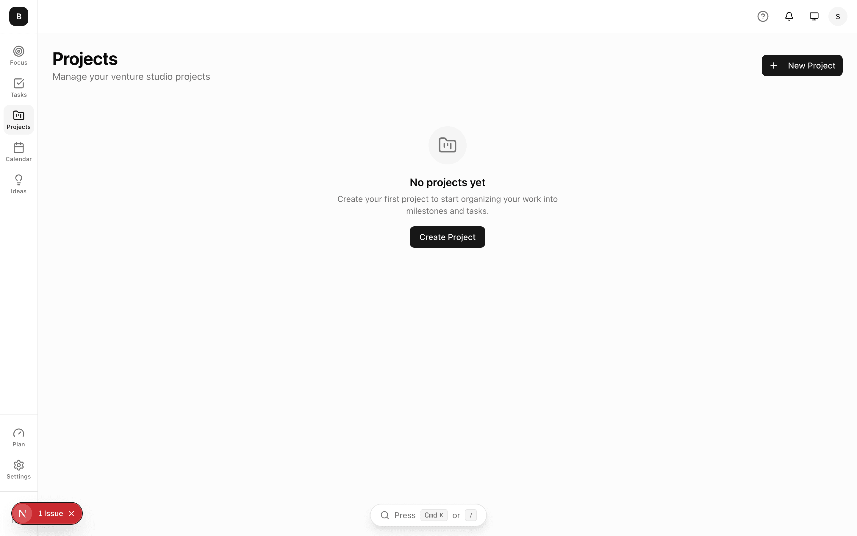 Screenshot: Create your first project